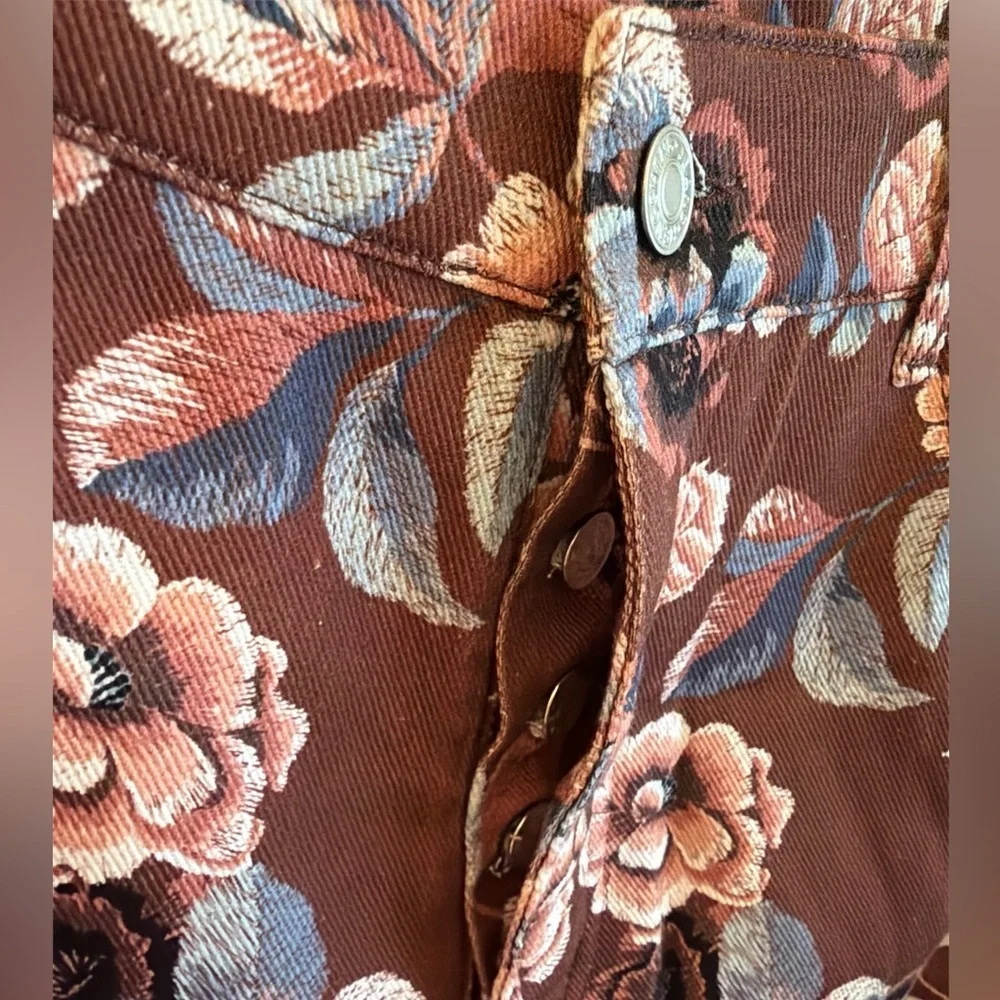 Olivaceous Barrel Pants Size Large Rust Burgundy Floral Pattern Button Closure - Picture 5 of 13